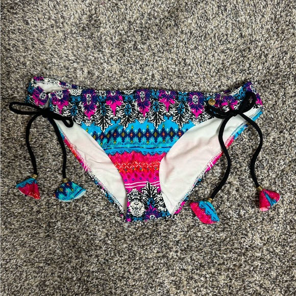 Raisins Sweet Pea Colorful Floral Bikini Bottoms with Tassels Large - Picture 1 of 11